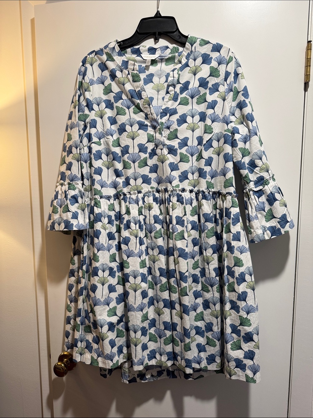 crown & ivy White Dress with Blue & Green Floral Print